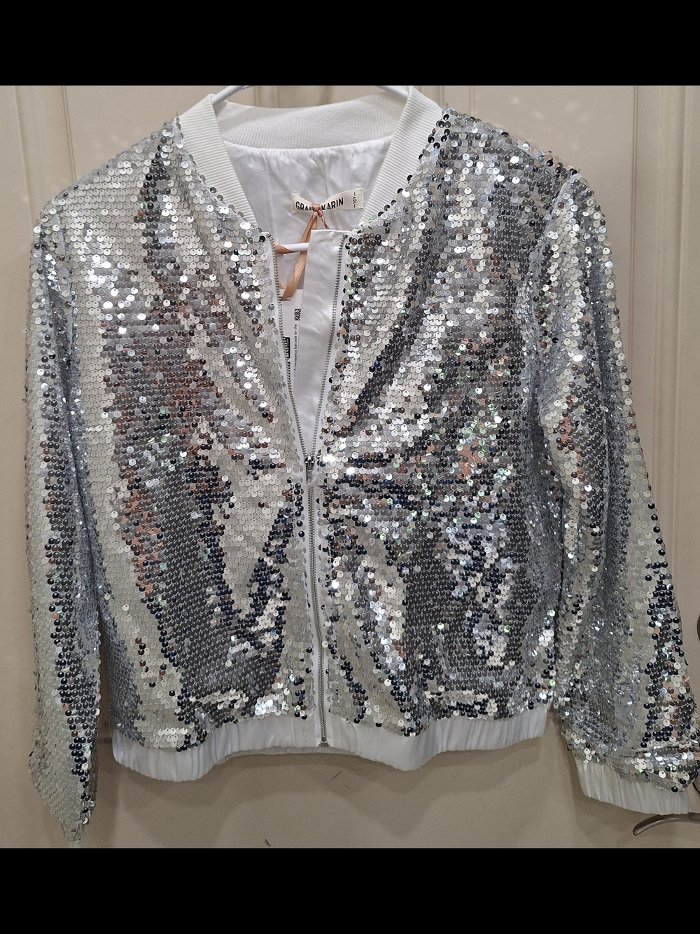 Silver Sequin Bomber Jacket -kids